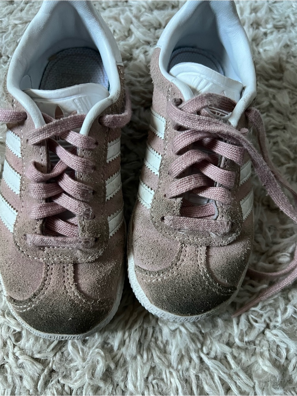 Kids Suede Athletic Sneakers in Dusty Pink with White Stripes